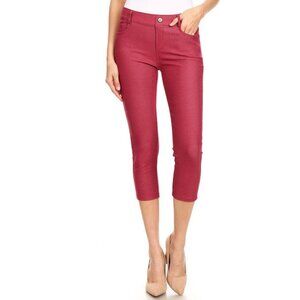Yelete Stretch Capri Jeggings With Pockets - Burgundy - Slim Fit - Comfortable